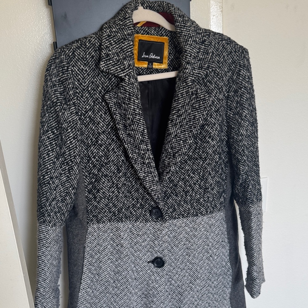 Sam Edelman Black and Gray Herringbone Coat